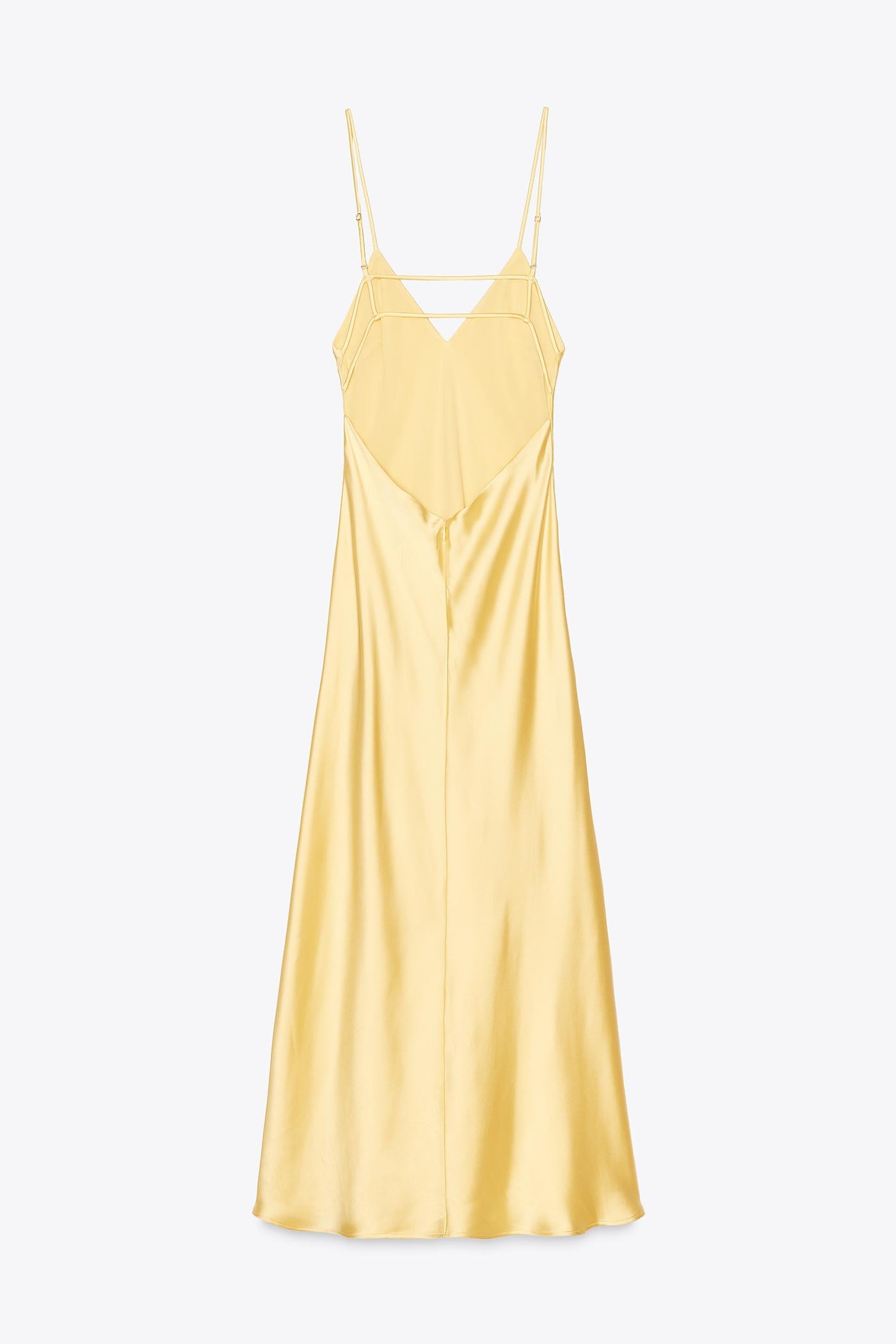 Satin Midi Kjole Med Dybt V-Hals og Backless Design – Blød Gul, Elegant og Komfortabel 3